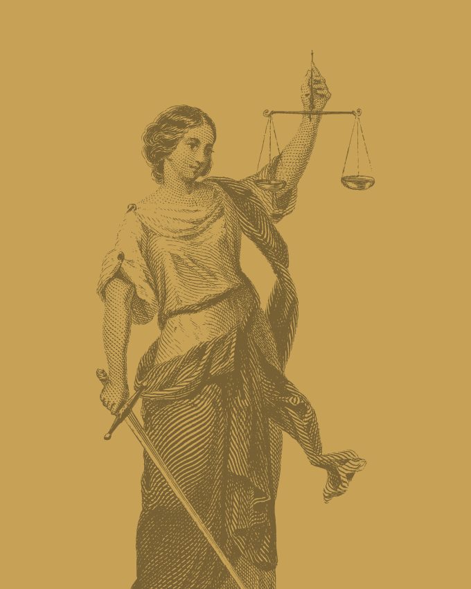 Ilustração clássica da Justiça segurando a balança e a espada